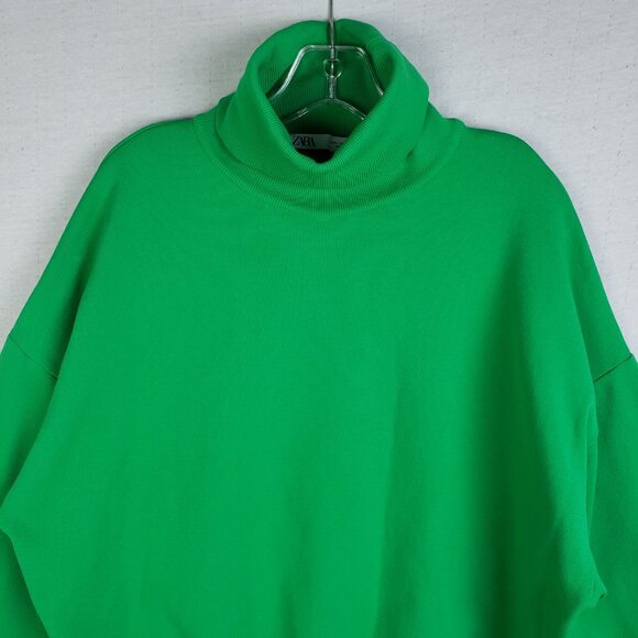 ZARA Boxy Sweater Kelly Green Oversized Turtleneck Minimalist Lagenlook size L - Picture 3 of 9